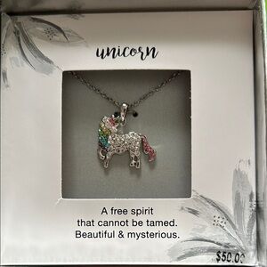 Unicorn Multicolor Crystal Pendant Necklace - Silver